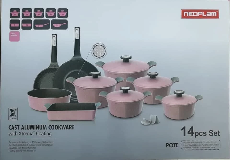 طقم حلل نيوفلام الكوري 14قطعه مضلع-منتجات ارشيا - مصر