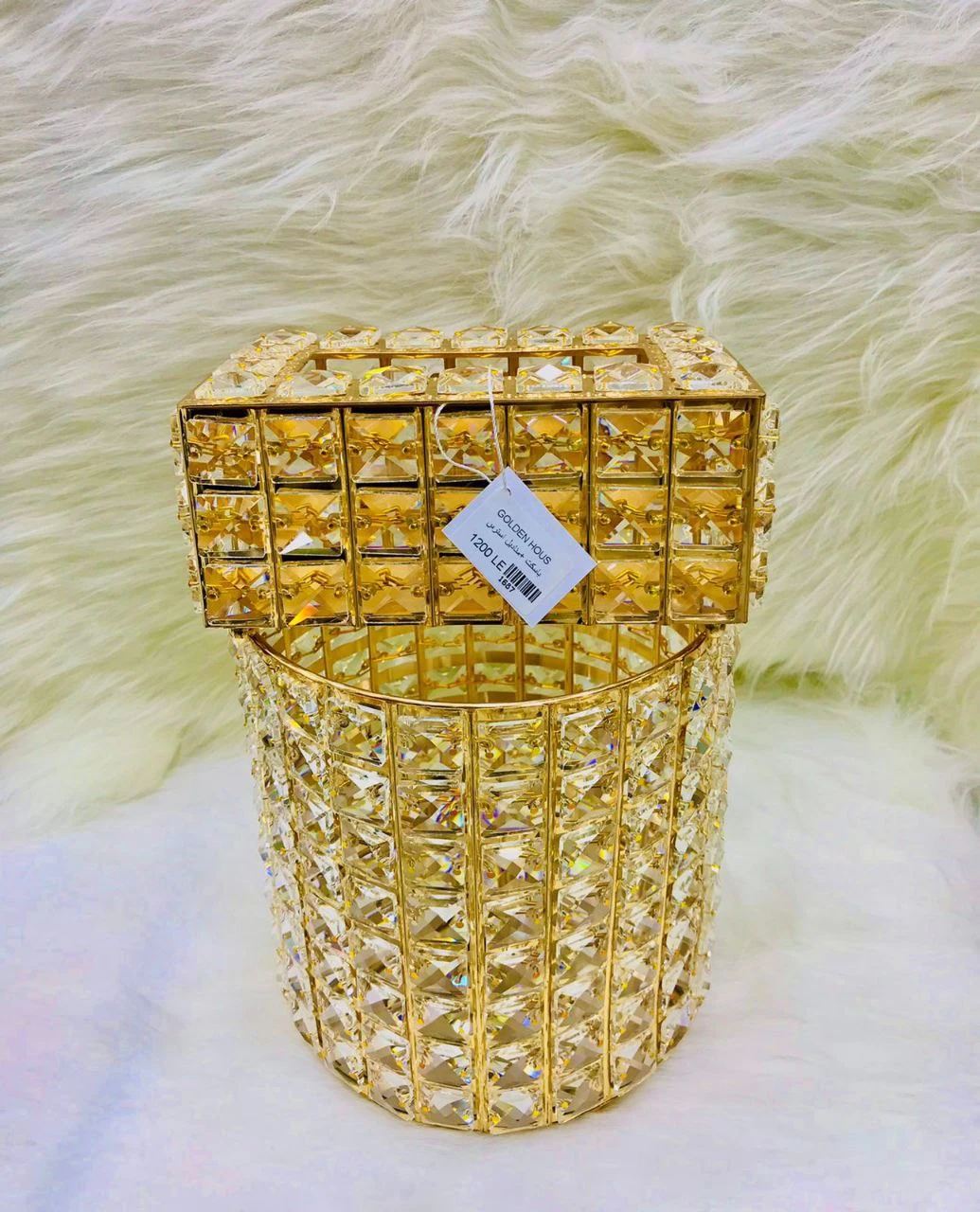 طقم باسكت وعلبه منديل كرستال مدهب-منتجات ارشيا - مصر